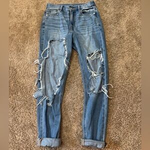 American Eagle Outfitters Blue Boyfriend Jeans Distressed Design